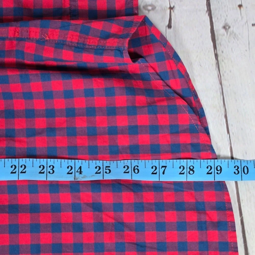 J. Crew Slim Secret Wash cotton poplin shirt L Bleecker‎ Gingham Navy Red NIB